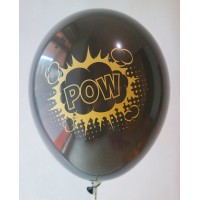 Black Metallic Pow Design Printed Balloons